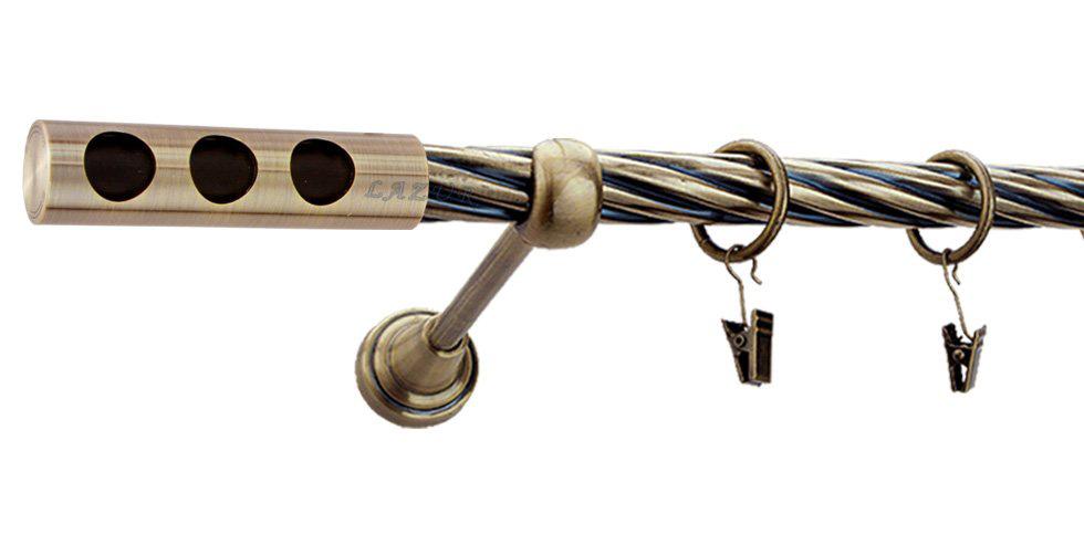 Karnisz DAWI Antyk Mosiądz, Pojedynczy 19 rura skrętna - 160 cm