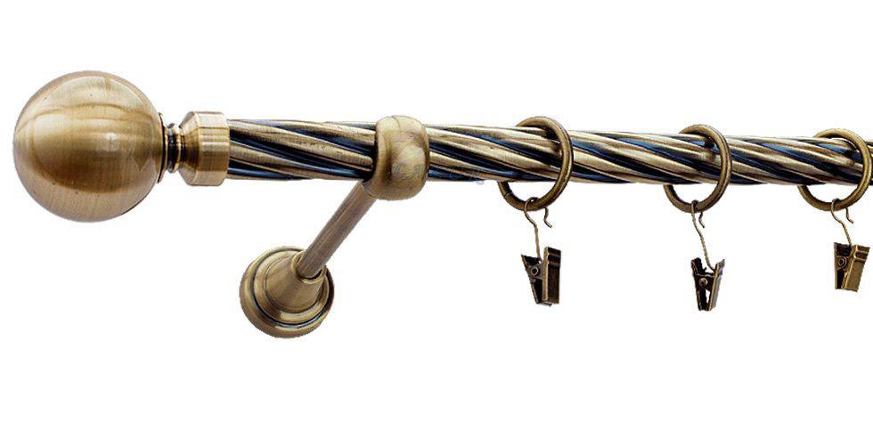 Karnisz GLOB Antyk Mosiądz, Pojedynczy 19 rura skrętna - 400 cm