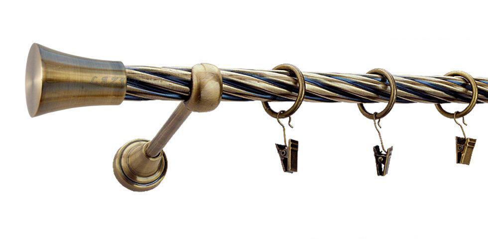 Karnisz MONACO Antyk Mosiądz, Pojedynczy 19 rura skrętna - 320 cm