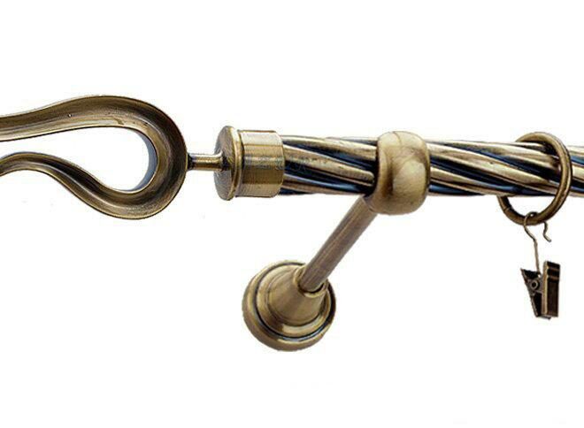 Karnisz VIOLO Antyk Mosiądz, Pojedynczy 19 rura skrętna - 480 cm