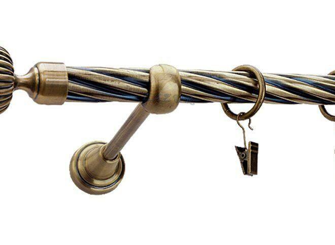 Karnisz ODEON Antyk Mosiądz, Pojedynczy 19 rura skrętna - 480 cm