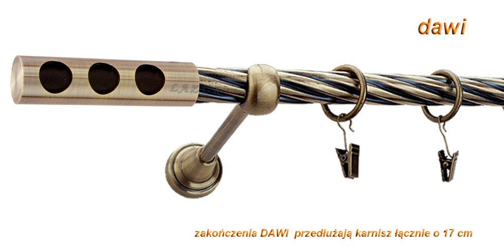 Karnisz DAWI Antyk Mosiądz, Pojedynczy 19 rura skrętna - 160 cm - obrazek 3