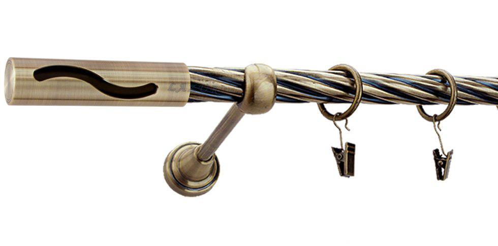 Karnisz SALSA Antyk Mosiądz, Pojedynczy 19 rura skrętna - 320 cm