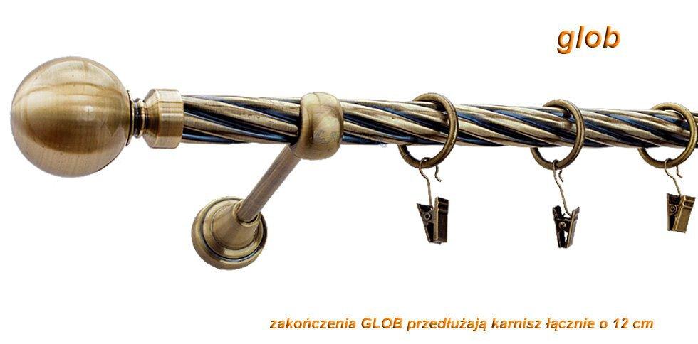 Karnisz GLOB Antyk Mosiądz, Pojedynczy 19 rura skrętna - 400 cm - obrazek 3