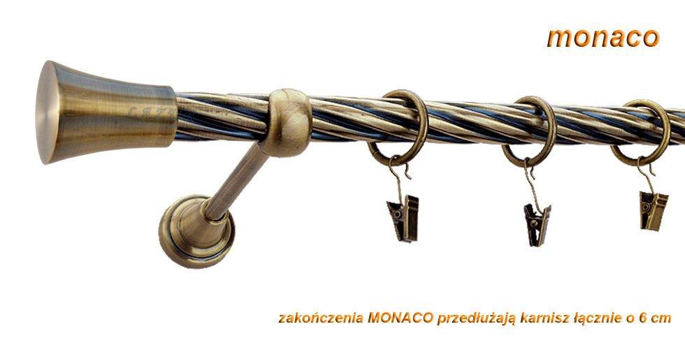 Karnisz MONACO Antyk Mosiądz, Pojedynczy 19 rura skrętna - 320 cm - obrazek 3
