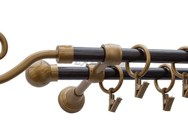 Karnisz Motyw Kute Stare Złoto + Wenge, Podwójne 16 + 16 HAK - 480 cm