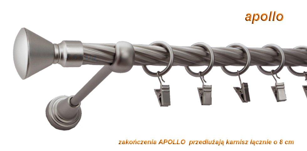 Karnisz APOLLO Satyna Nikiel, Pojedynczy 19 rura skrętna - 320 cm - obrazek 3