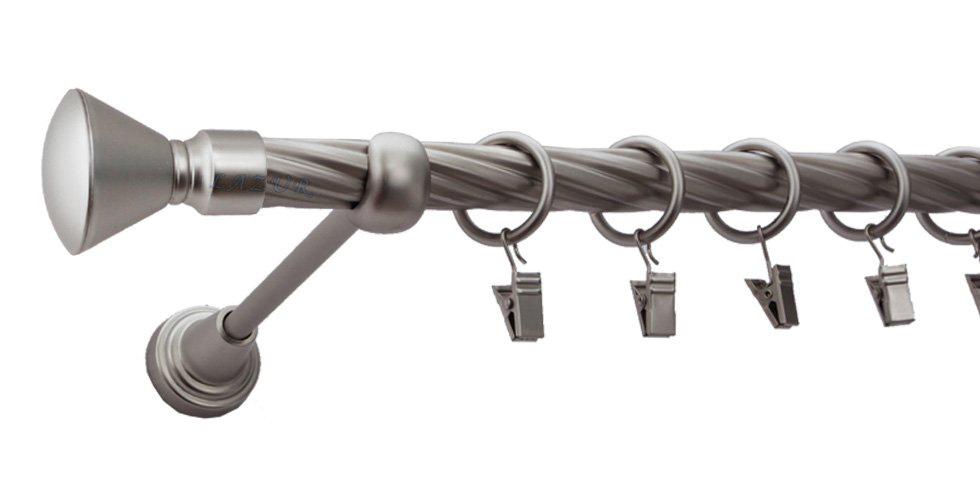 Karnisz APOLLO Satyna Nikiel, Pojedynczy 19 rura skrętna - 320 cm