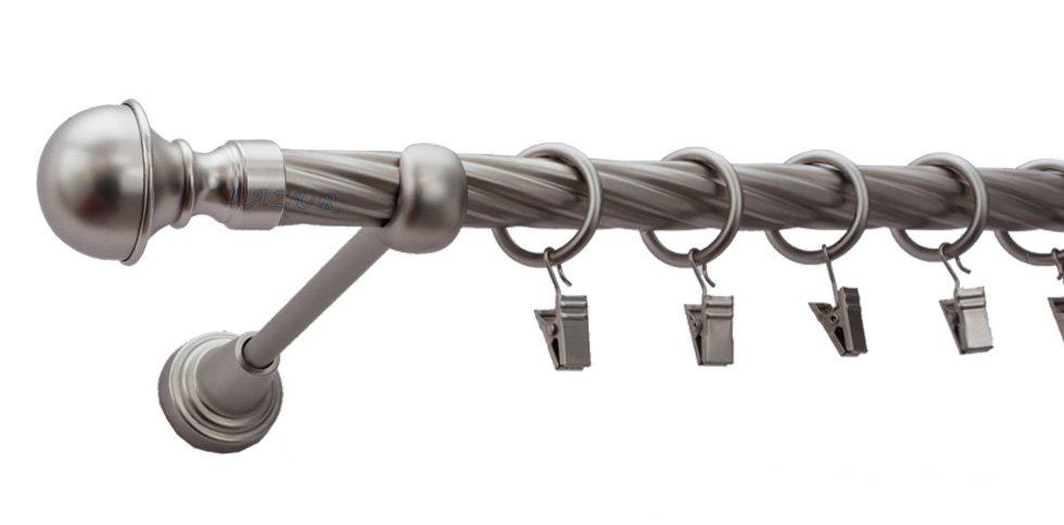 Karnisz BOSTON Satyna Nikiel, Pojedynczy 19 rura skrętna - 160 cm