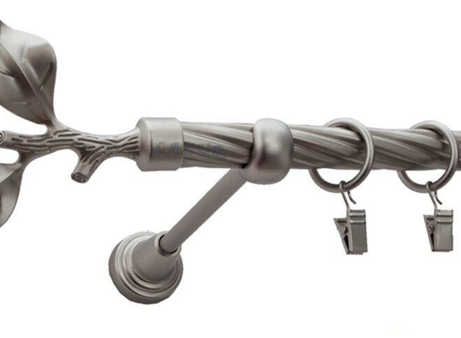 Karnisz LIŚĆ RÓŻY Satyna Nikiel, Pojedynczy 19 rura skrętna - 480 cm