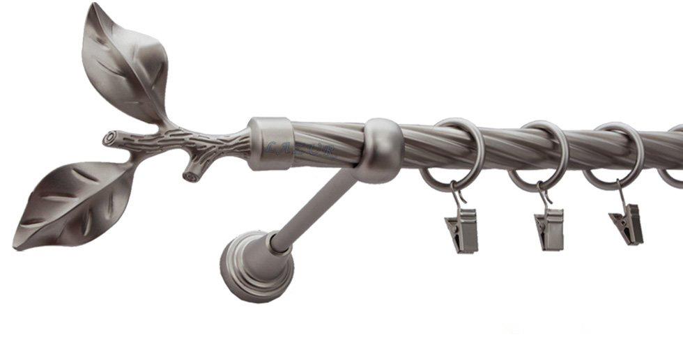 Karnisz LIŚĆ RÓŻY Satyna Nikiel, Pojedynczy 19 rura skrętna - 480 cm