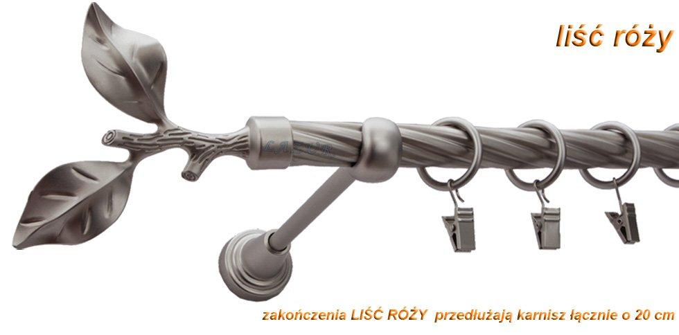 Karnisz LIŚĆ RÓŻY Satyna Nikiel, Pojedynczy 19 rura skrętna - 480 cm - obrazek 3