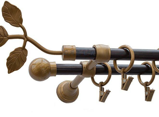 Karnisz Motyw Kute Stare Złoto + Wenge, Podwójne 16 + 16 LISTEK - 480 cm