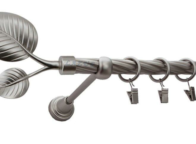 Karnisz DUŻY LIŚĆ Satyna Nikiel, Pojedynczy 19 rura skrętna - 480 cm