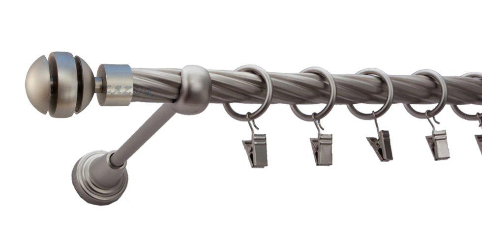 Karnisz GLORY Satyna Nikiel, Pojedynczy 19 rura skrętna - 200 cm