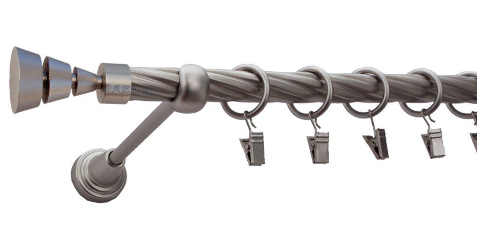 Karnisz STYLUS Satyna Nikiel, Pojedynczy 19 rura skrętna - 160 cm