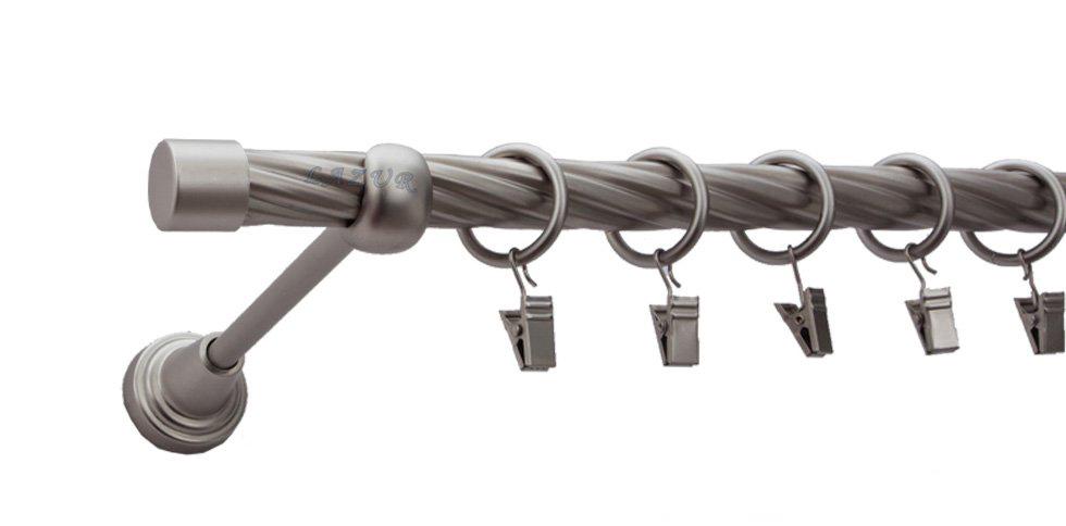 Karnisz ZAŚLEPKA Satyna Nikiel, Pojedynczy 19 rura skrętna - 160 cm