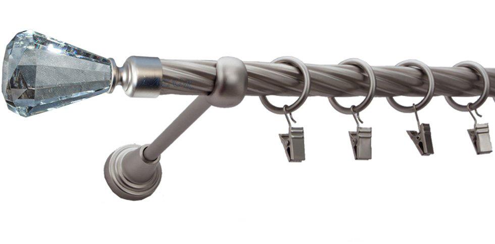 Karnisz FAON Satyna Nikiel, Pojedynczy 19 rura skrętna - 240 cm