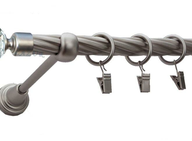 Karnisz PARYS Satyna Nikiel, Pojedynczy 19 rura skrętna - 480 cm