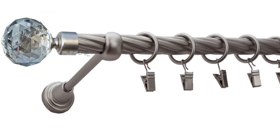 Karnisz PARYS Satyna Nikiel, Pojedynczy 19 rura skrętna - 240 cm