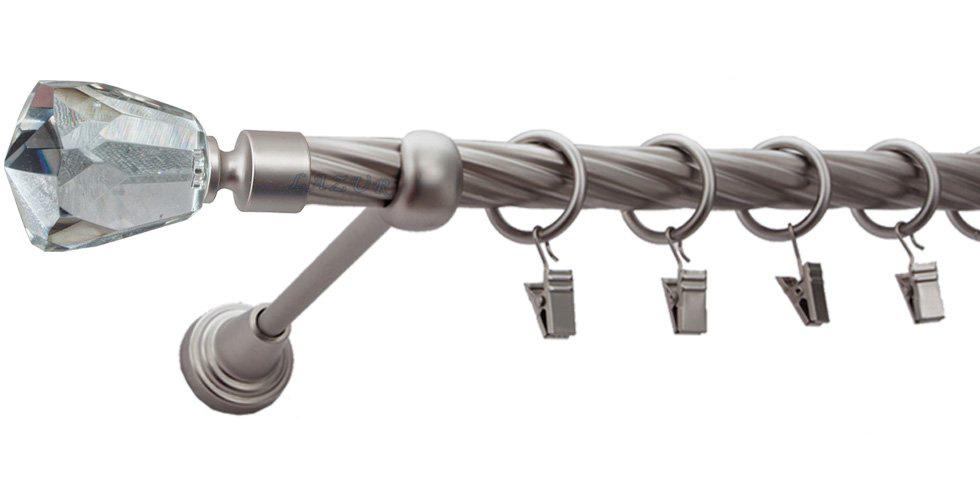 Karnisz TRAVO Satyna Nikiel, Pojedynczy 19 rura skrętna - 320 cm