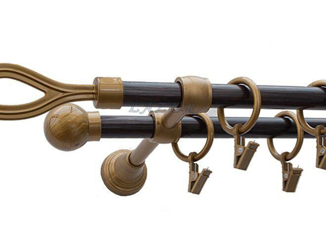 Karnisz Motyw Kute Stare Złoto + Wenge, Podwójne 16 + 16 PŁOMIEŃ - 480 cm