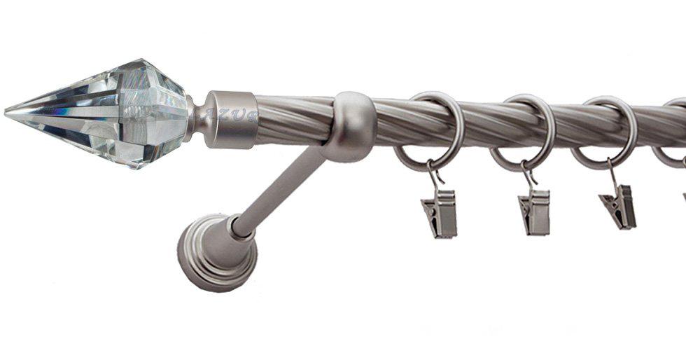 Karnisz VENETO Satyna Nikiel, Pojedynczy 19 rura skrętna - 320 cm