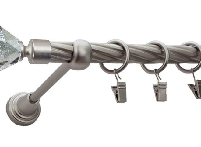 Karnisz TULIP Satyna Nikiel, Pojedynczy 19 rura skrętna - 480 cm