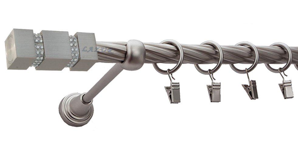 Karnisz FOSSI Satyna Nikiel, Pojedynczy 19 rura skrętna - 320 cm