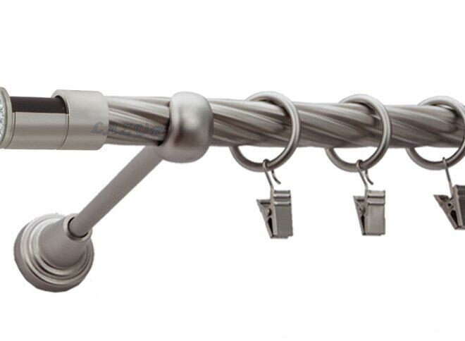 Karnisz DANTE Satyna Nikiel, Pojedynczy 19 rura skrętna - 480 cm