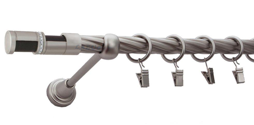 Karnisz DANTE Satyna Nikiel, Pojedynczy 19 rura skrętna - 320 cm
