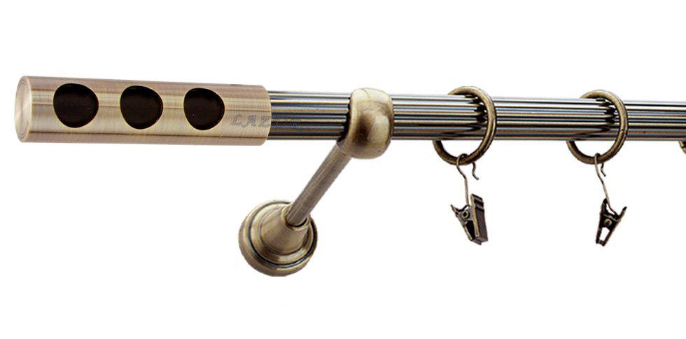 Karnisz DAWI Antyk Mosiądz, Pojedynczy 19 rura ryflowana - 320 cm