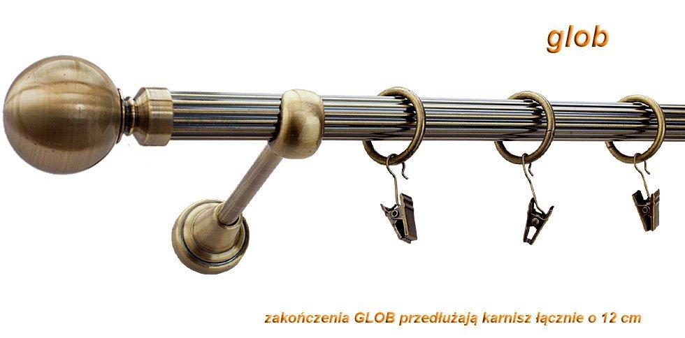Karnisz GLOB Antyk Mosiądz, Pojedynczy 19 rura ryflowana - 200 cm - obrazek 2
