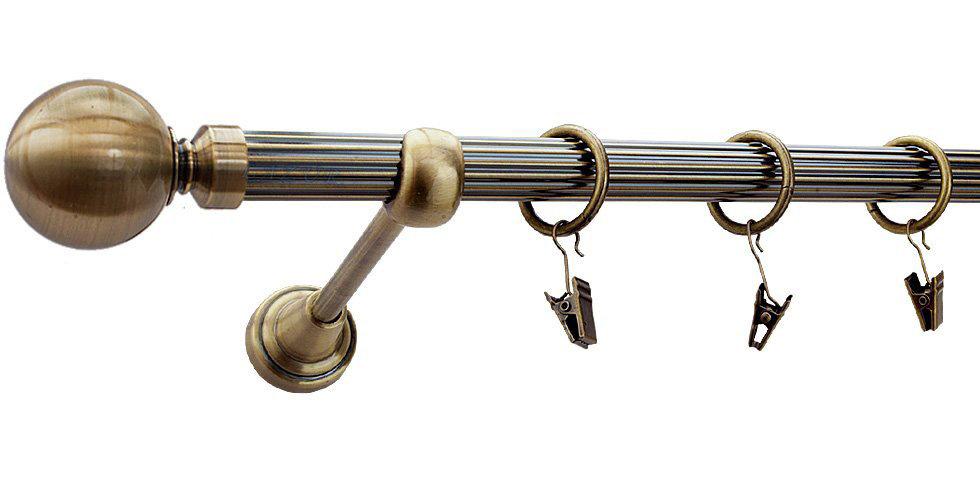 Karnisz GLOB Antyk Mosiądz, Pojedynczy 19 rura ryflowana - 200 cm