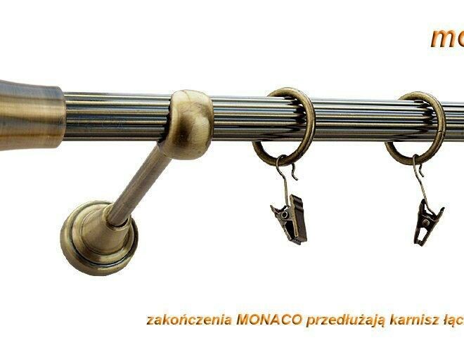 Alternative view of Karnisz MONACO Antyk Mosiądz, Pojedynczy 19 rura ryflowana - 480 cm