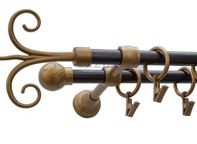 Karnisz Motyw Kute Stare Złoto + Wenge, Podwójne 16 + 16 FANTAZJA - 480 cm