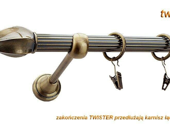 Alternative view of Karnisz TWISTER Antyk Mosiądz, Pojedynczy 19 rura ryflowana - 480 cm