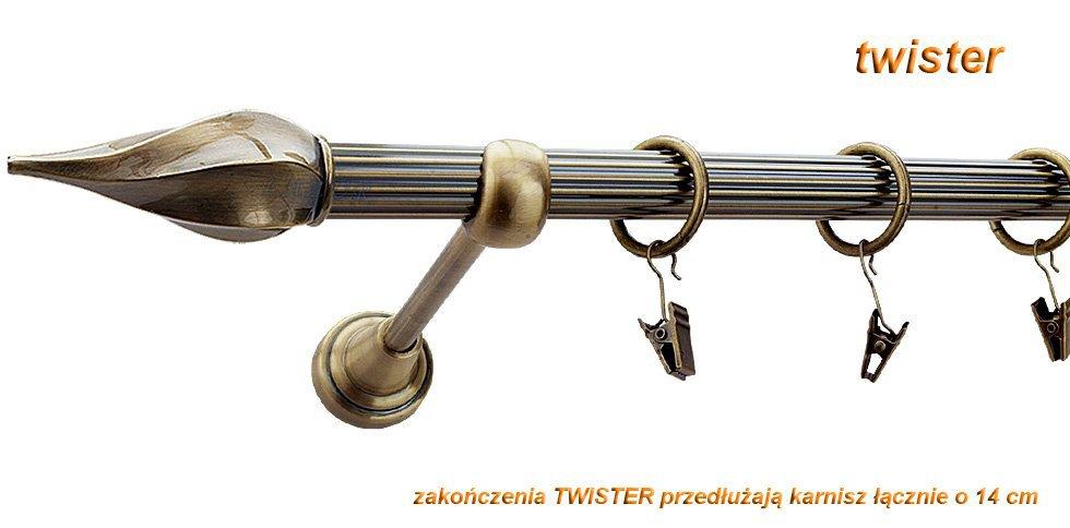 Karnisz TWISTER Antyk Mosiądz, Pojedynczy 19 rura ryflowana - 240 cm - obrazek 2