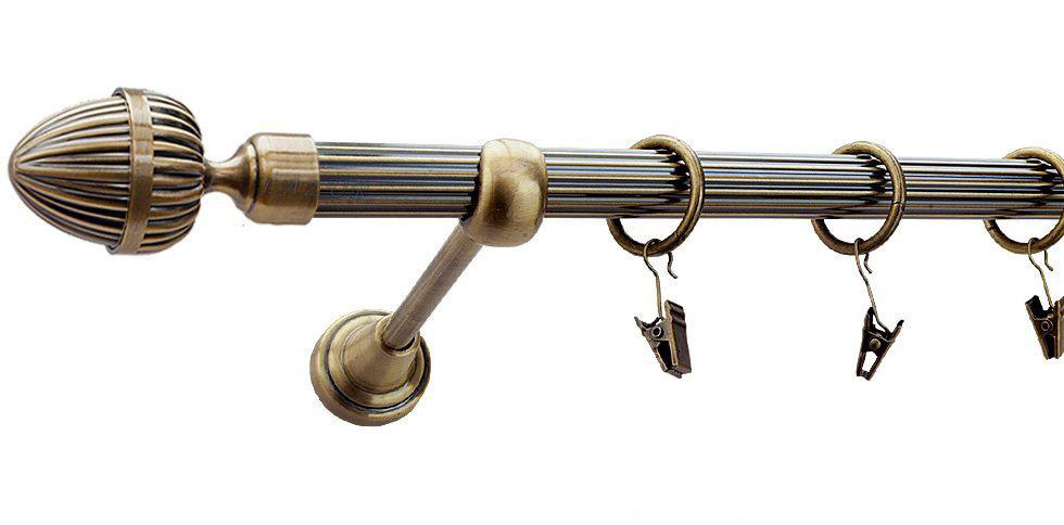 Karnisz ODEON Antyk Mosiądz, Pojedynczy 19 rura ryflowana - 240 cm