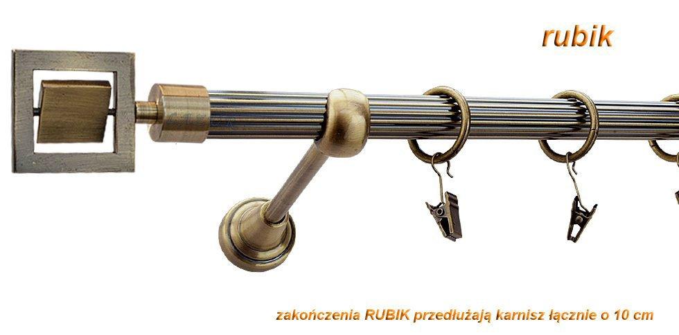 Karnisz RUBIK Antyk Mosiądz, Pojedynczy 19 rura ryflowana - 480 cm - obrazek 2
