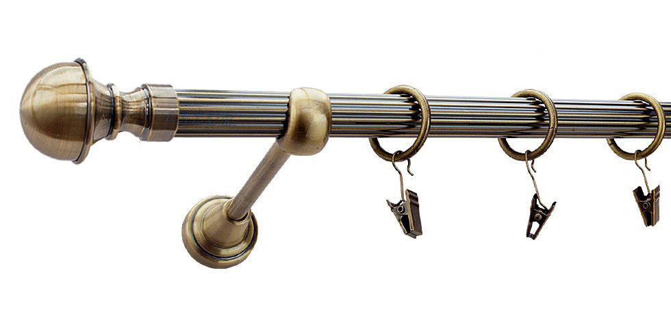 Karnisz BOSTON Antyk Mosiądz, Pojedynczy 19 rura ryflowana - 400 cm