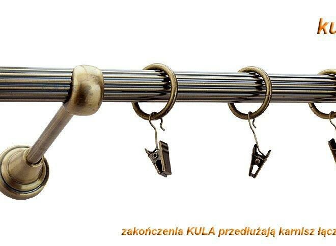 Alternative view of Karnisz KULA Antyk Mosiądz, Pojedynczy 19 rura ryflowana - 480 cm