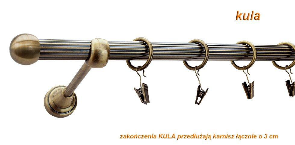 Karnisz KULA Antyk Mosiądz, Pojedynczy 19 rura ryflowana - 200 cm - obrazek 2