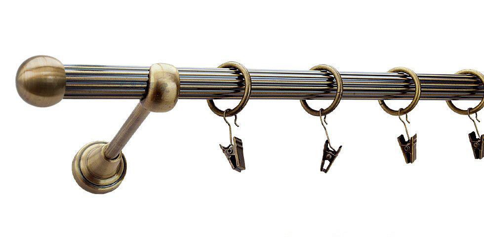 Karnisz KULA Antyk Mosiądz, Pojedynczy 19 rura ryflowana - 200 cm