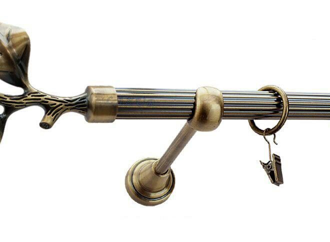 Karnisz LIŚĆ RÓŻY Antyk Mosiądz, Pojedynczy 19 rura ryflowana - 480 cm