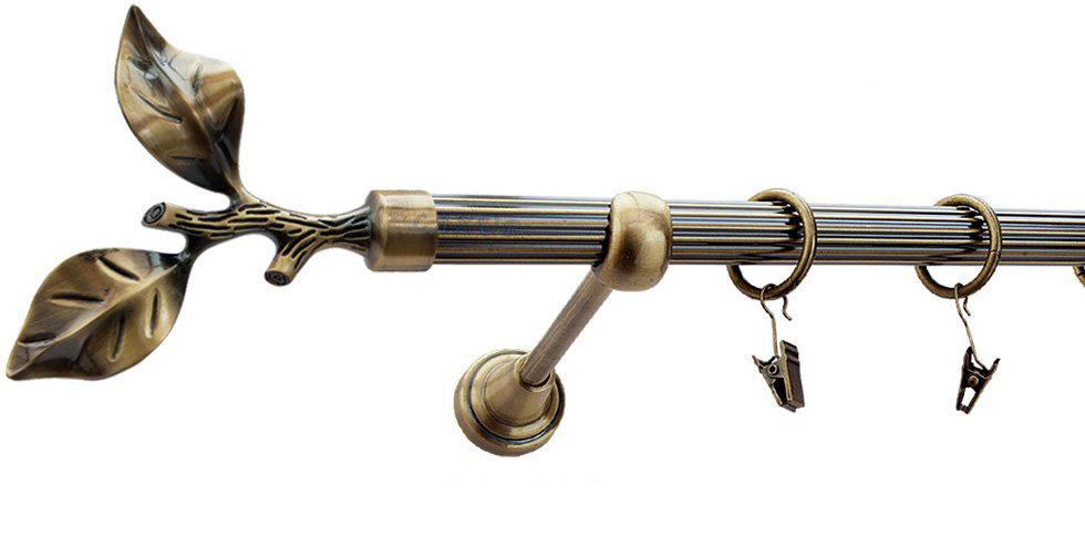 Karnisz LIŚĆ RÓŻY Antyk Mosiądz, Pojedynczy 19 rura ryflowana - 400 cm