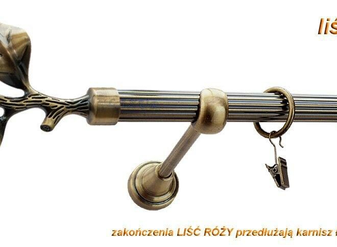 Alternative view of Karnisz LIŚĆ RÓŻY Antyk Mosiądz, Pojedynczy 19 rura ryflowana - 480 cm