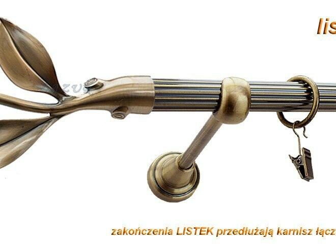Alternative view of Karnisz LISTEK Antyk Mosiądz, Pojedynczy 19 rura ryflowana - 480 cm
