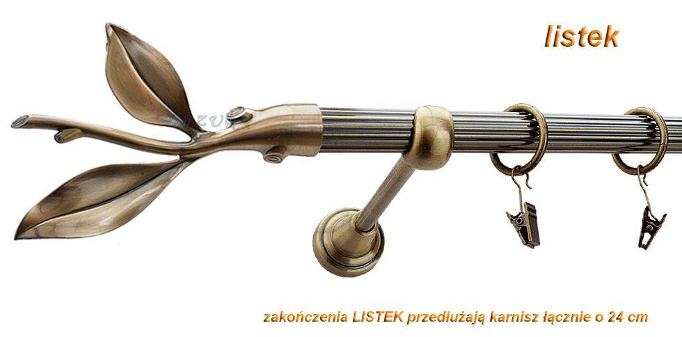 Karnisz LISTEK Antyk Mosiądz, Pojedynczy 19 rura ryflowana - 400 cm - obrazek 2