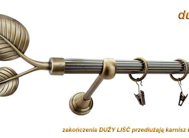 Alternative view of Karnisz DUŻY LIŚĆ Antyk Mosiądz, Pojedynczy 19 rura ryflowana - 480 cm